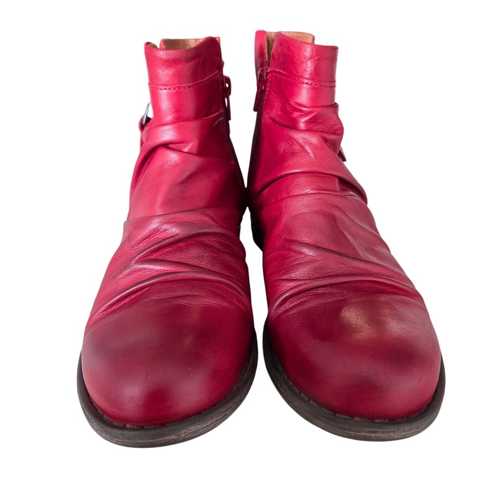 Miz Mooz Lucy Red Leather Ruched Ankle Boots Dual Zip Portugal Womens 38 US 8+ - Picture 4 of 13